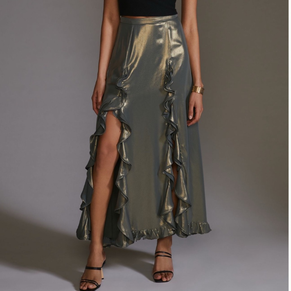 Anthropologie Olive Skirt with Ruffles